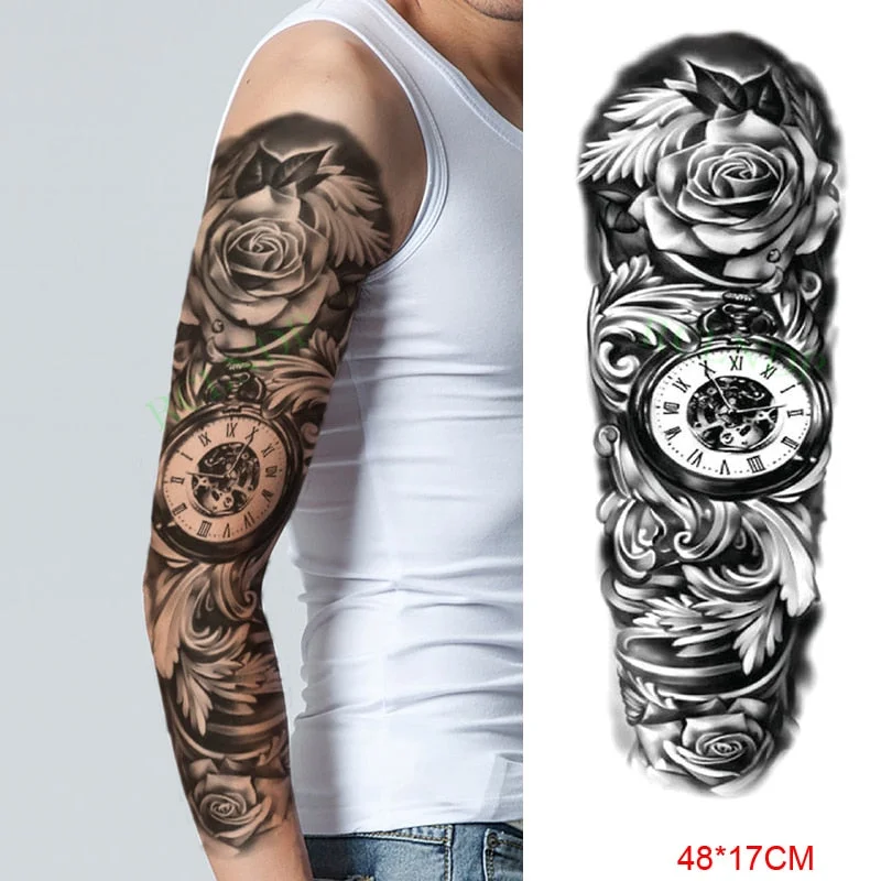 Waterproof Temporary Tattoo Sticker Anubis Ancient Egypt Dog Roma Clock Eye Full Arm Fake Tatto Flash Tatoo Sleeve for Men Women