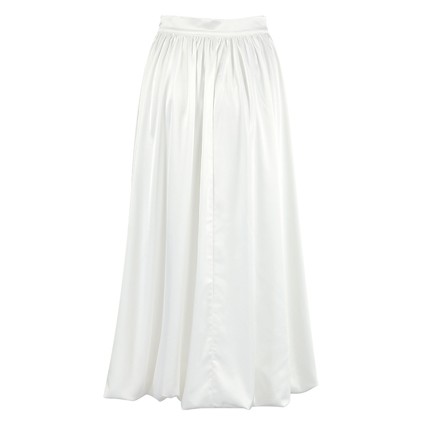 TARUXY Silk Satin White Maxi Skirt Long Ruffled Pleated Skirts Elegant Lantern Pants A-Line Silk Long Skirts For Women 2023 New