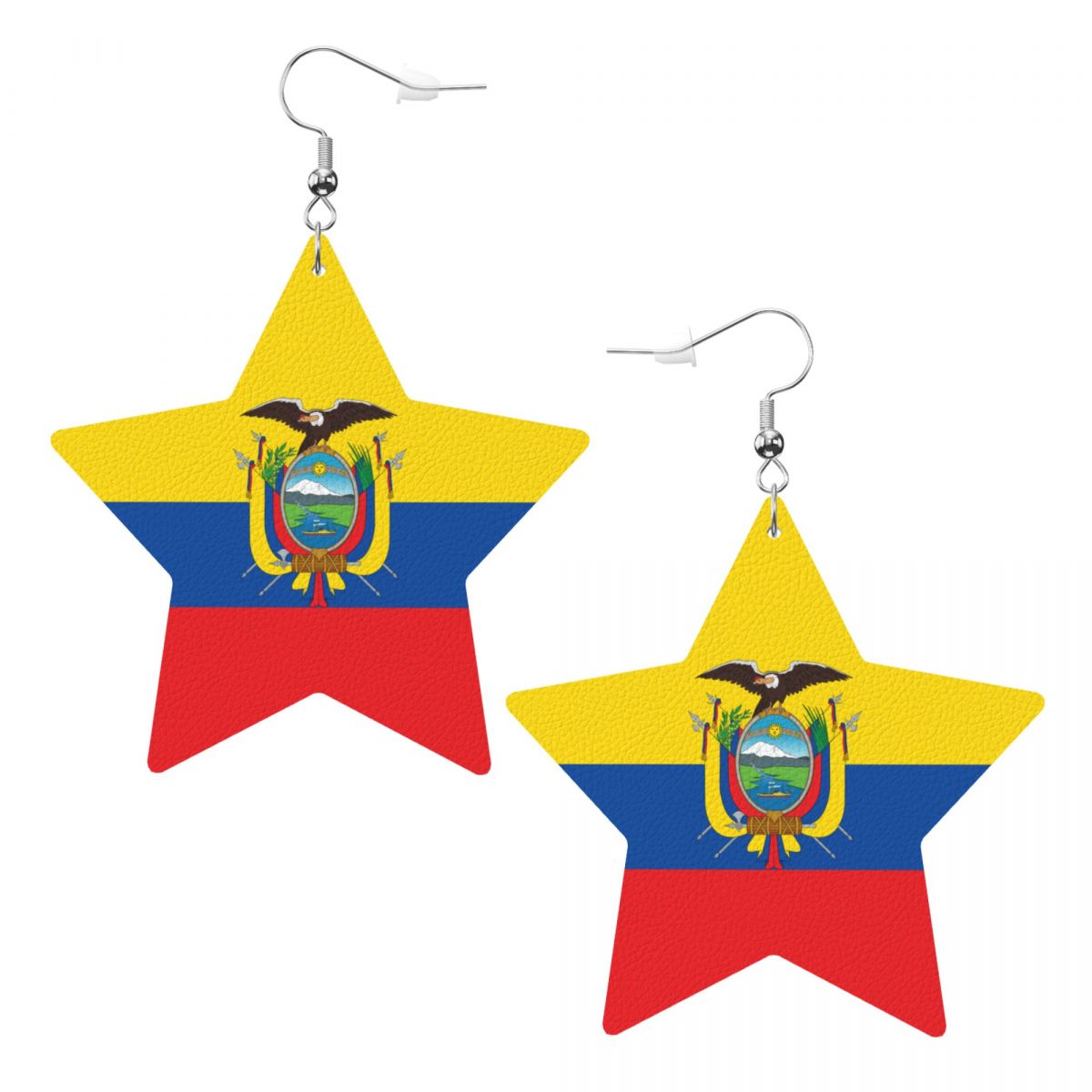 Ecuador Flag Star Leather Patriotic Earrings