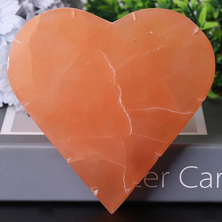 5" Peach Selenite Heart Shape Carving Bulk