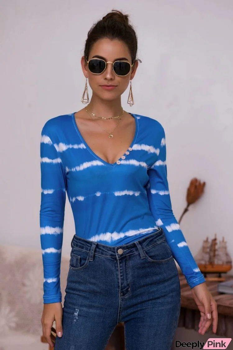 Tie-Dye Plunge Long Sleeve Top