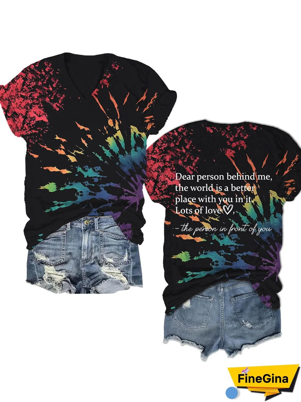 Women's V Neck Mental Health Awareness Print T-Shirt