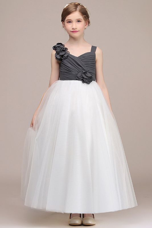 Dresseswow Beautiful Ankle Length Straps Flower Girl Dress Tulle