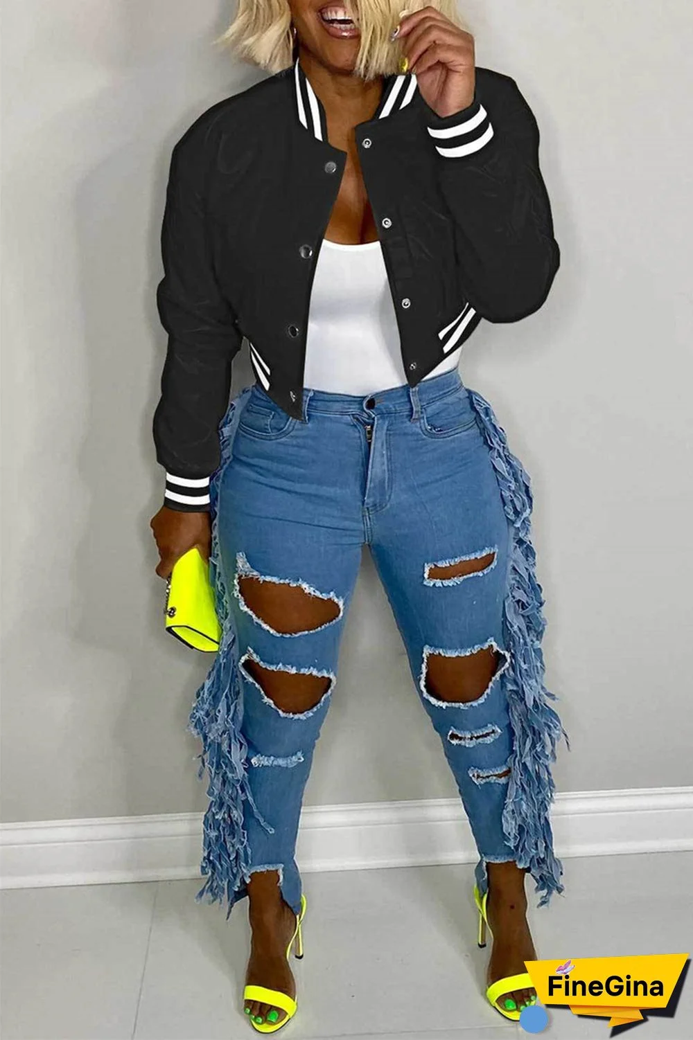 Black Casual Solid Patchwork Conventional Collar Outerwear