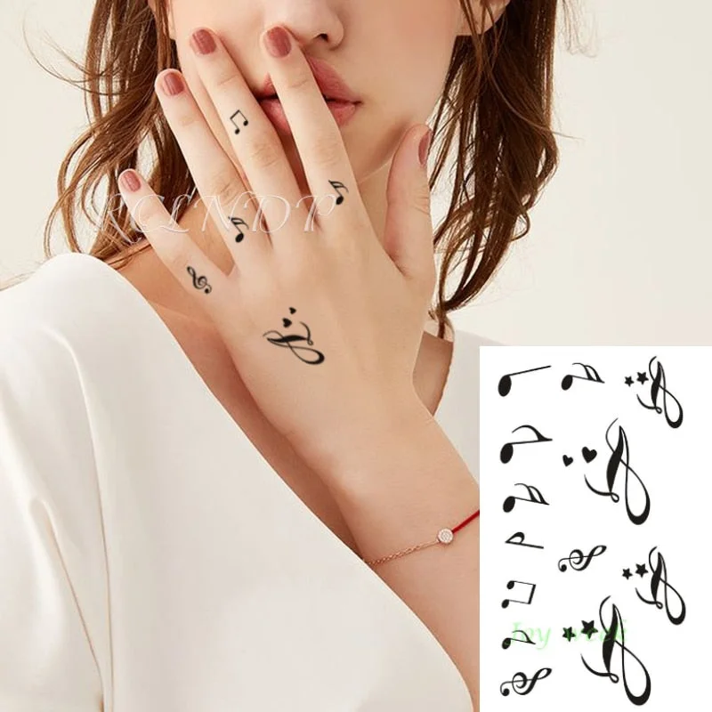 Temporary Tattoos sticker music Note Love guitar record headset tatto Water Transfer fake flash tatoo for woman man