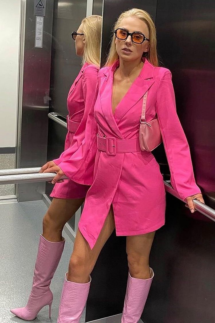Neon Pink Flared Sleeve Blazer Dress - Lillie Katch Me