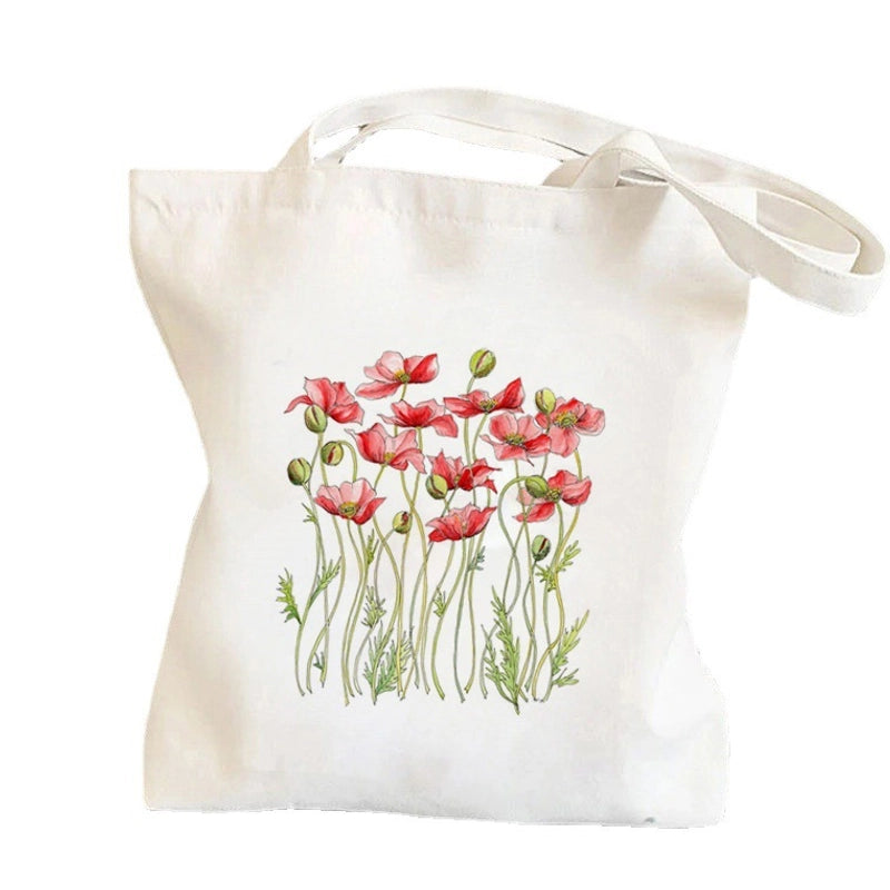 Women’s Medium Canvas Flower Basic Classic Style Square Open Canvas Bag