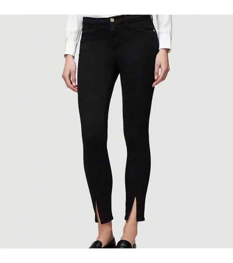 Campus Style Plain Pattern Side-slit Skinny Jeans