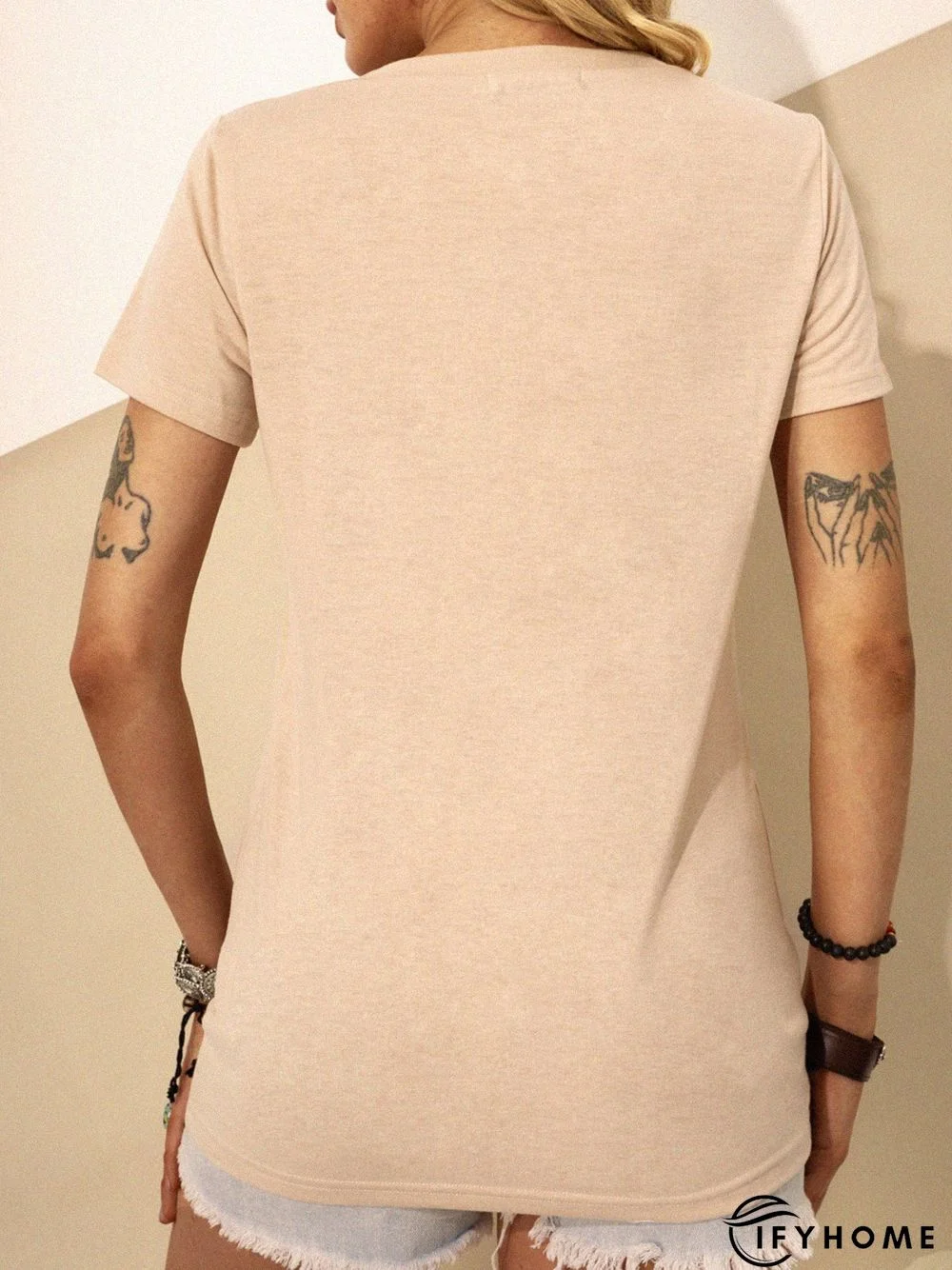 Apricot Shift Animal Paneled Short Sleeve T-shirt | IFYHOME