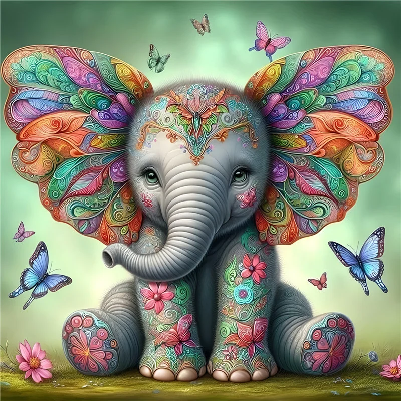 Diamond Painting - Full Round Drill - Butterfly Elephant(Canvas|30*30cm)