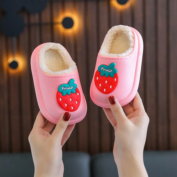 Toddler Strawberry Fleece Lined Slippers 