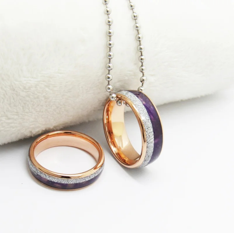 6MM 8MM Full Arc Electric Rose Gold Inlaid With Purple Lapis Lazuli Silver Wire Clip Silver Arrow Wedding Comfort Fit Couple Rings