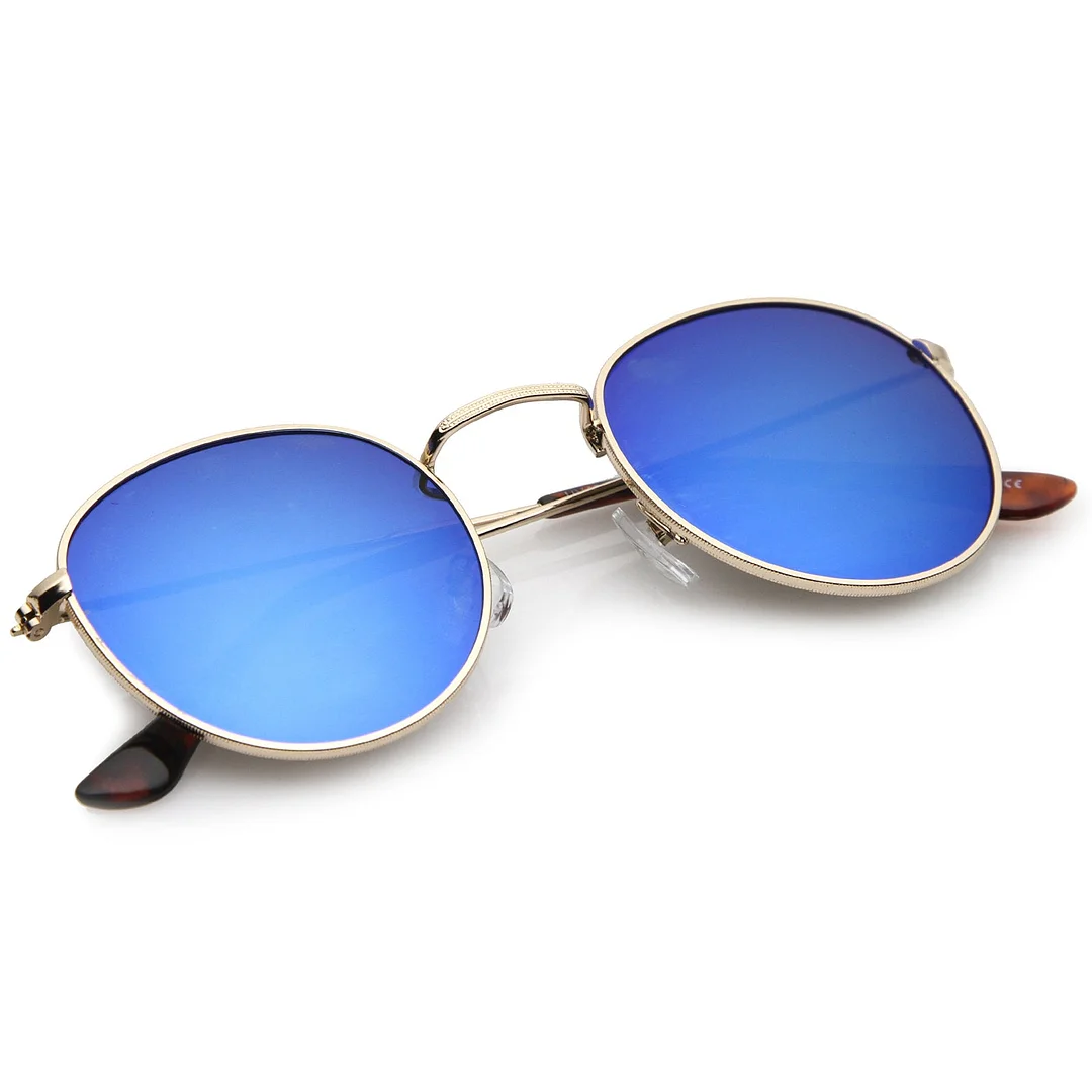 Retro Metal Frame Thin Temples Colored Mirror Lens Round glasses 50mm