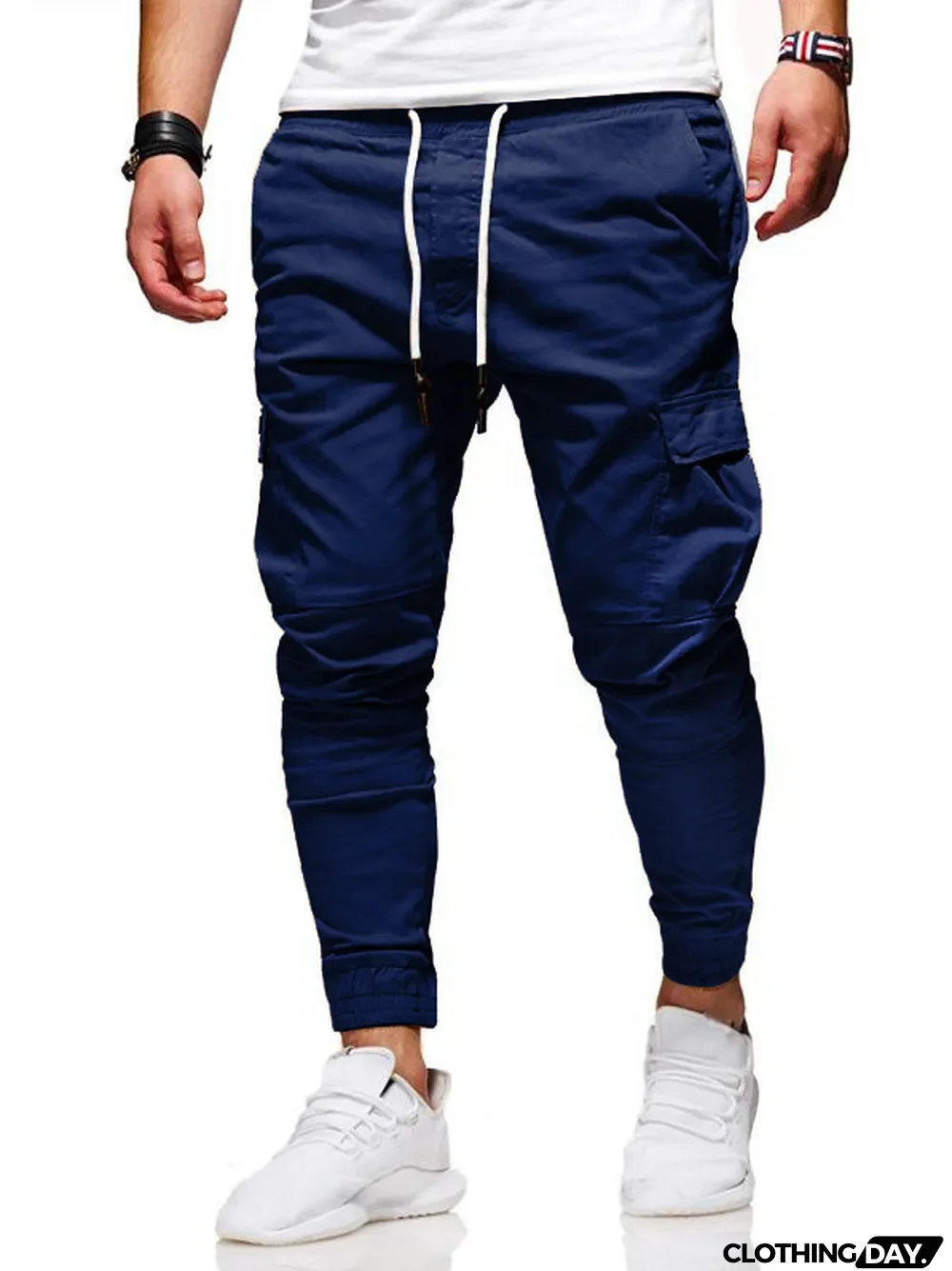 Fall/Winter Patch Pocket Tight Pants Tie Elastic Sports Slack Long Casual Pants Jogger Pants