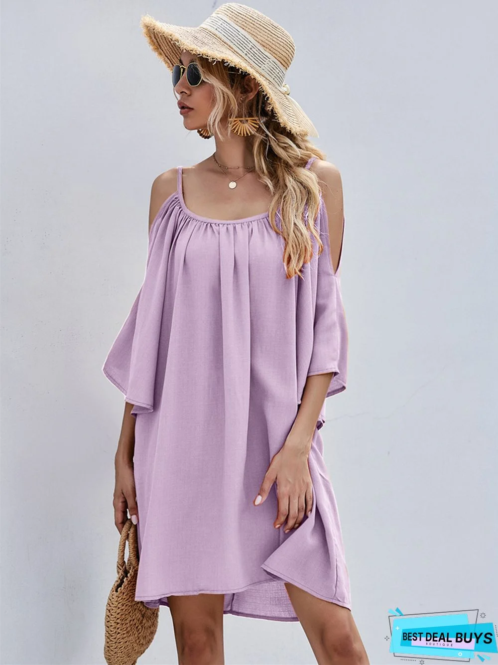 European and American Women's Casual Sexy Dress with Flared Sleeves and Shoulder Leakage