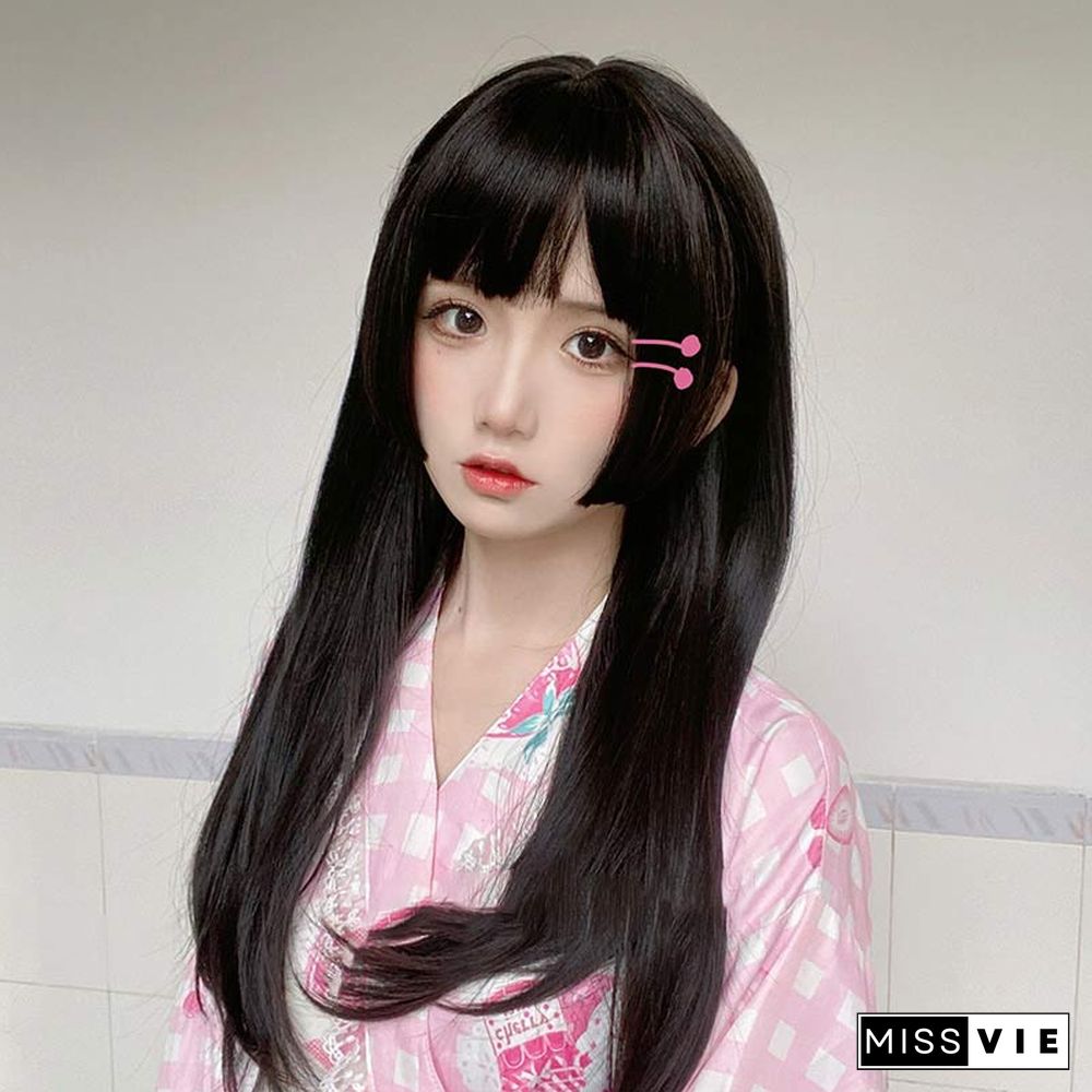 Princess Cut Wig Long Straight With Air Bangs