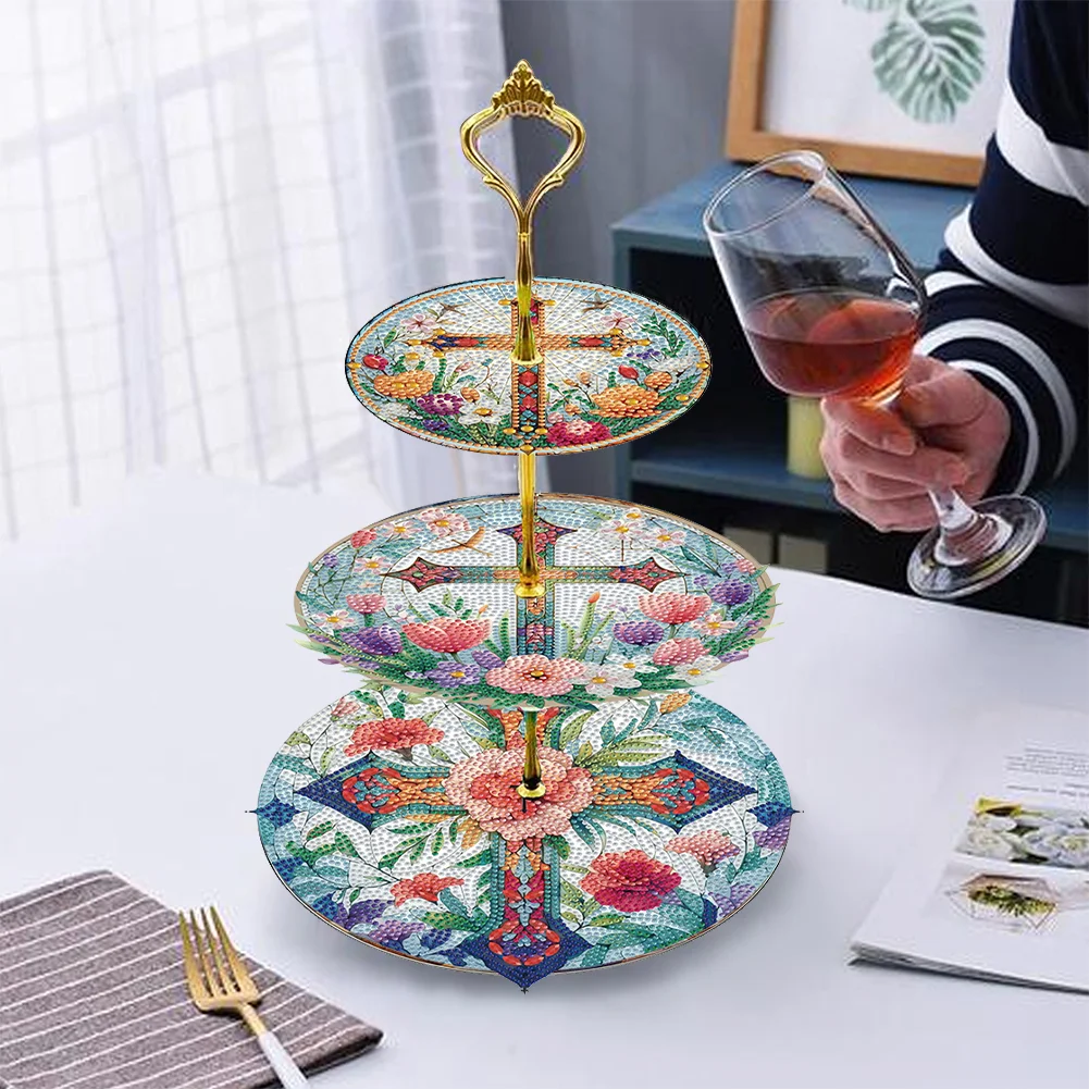 3 Tier Cross Round Diamond Painting Tray Food Plate for Adults Beginners