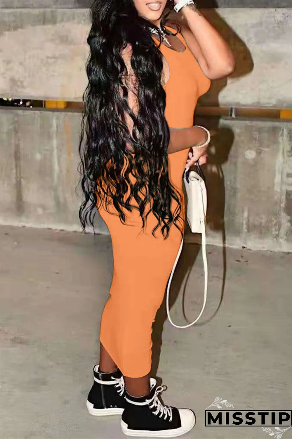 Milky Fashion Casual Solid Basic O Neck Vest Dress