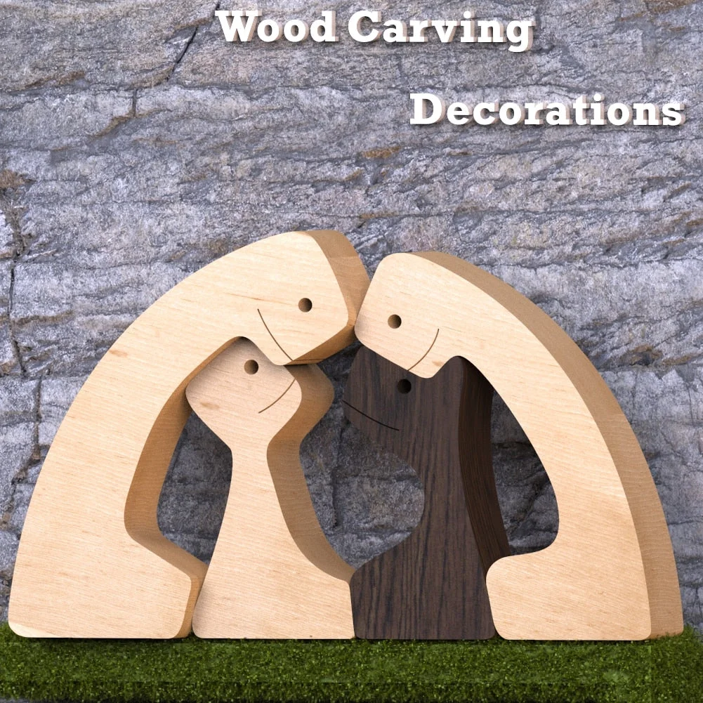 Home Decor Table Ornament Wood Dog Craft Sculpture Handmade Wooden Pets Figurine Crafs Desk Decorations Great Gifts for Friends