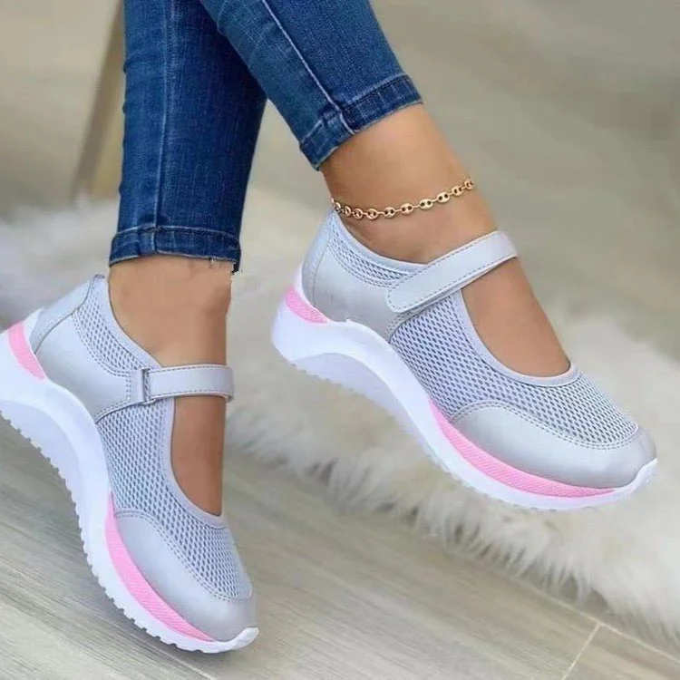 Women's Thick Sole Fly Knit Breathable Velcro Casual Mesh Shoes