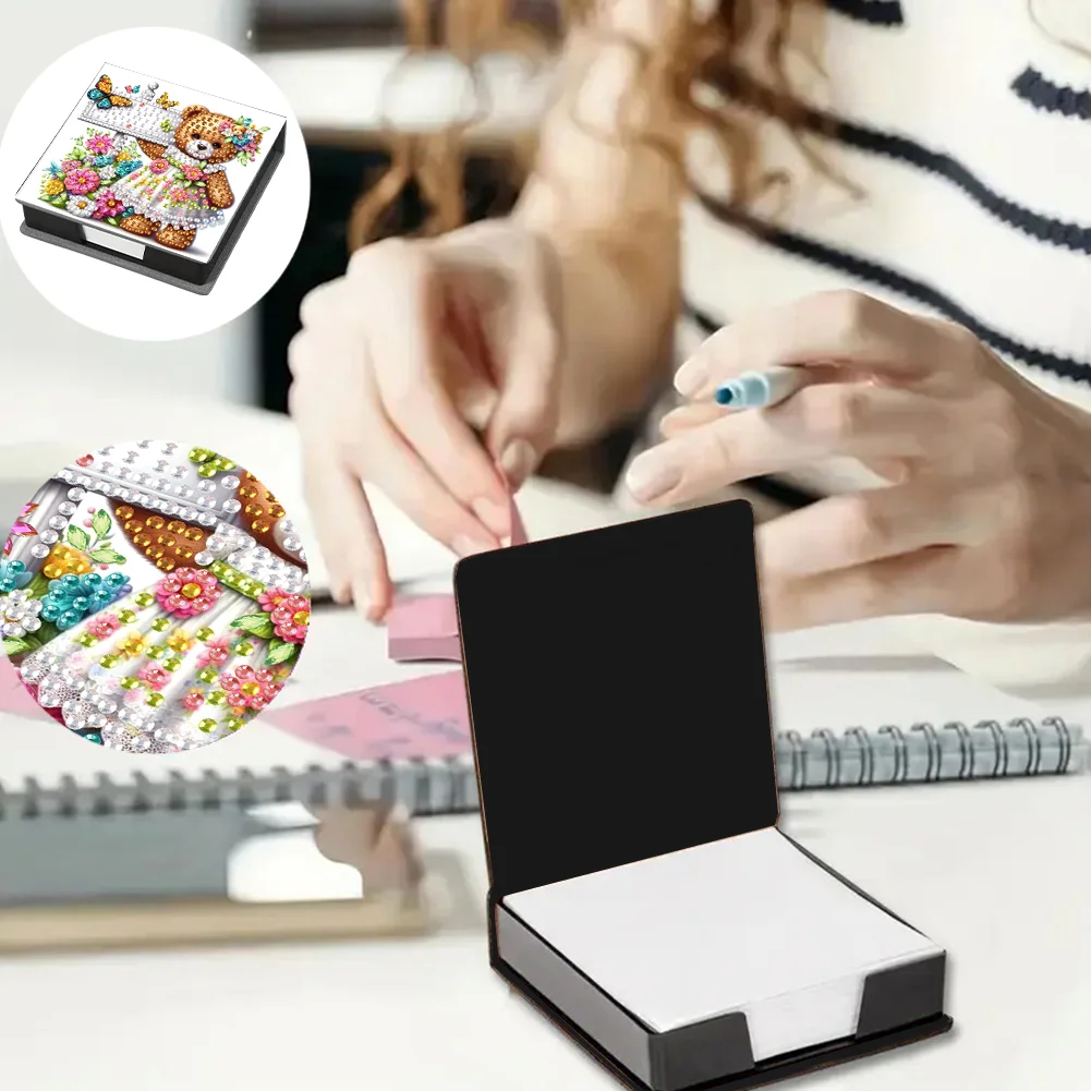 PU Bear Diamond Painting Notecard Box with 160 Sheets of Paper for Adults