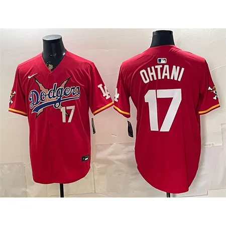 Youth Los Angeles Dodgers x One Piece #17 Shohei Ohtani Red Vapor Premier Limited Stitched Baseball Jersey