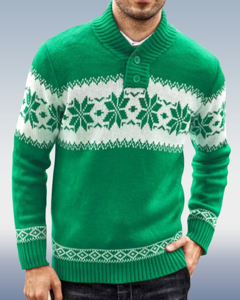 Men's Christmas Green Jacquard Knit Sweater