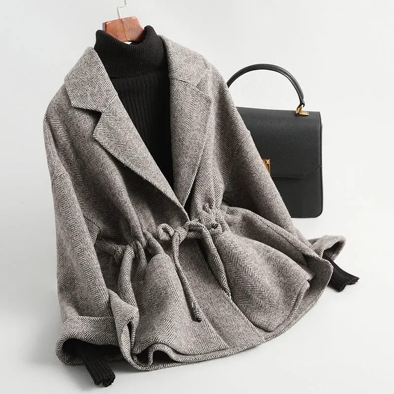 Women's Wool Knit Cardigan &ndash; Shawl Collar & Tie Waist &ndash; view 2