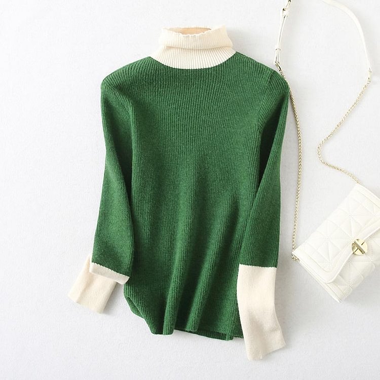Colorblock Cuff Turtleneck Sweater - Modakawa