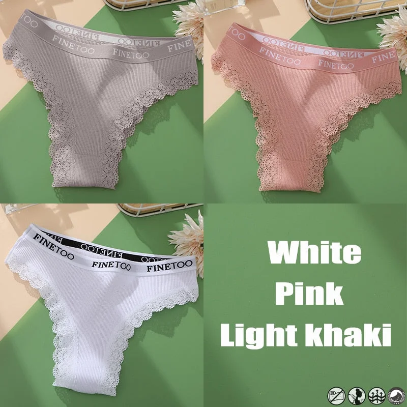 3PCS/Set Cotton Panties Brazilian Style Women Underwear Lace Sexy Lingerie for Female Underpants Thong Panties Briefs Intimates