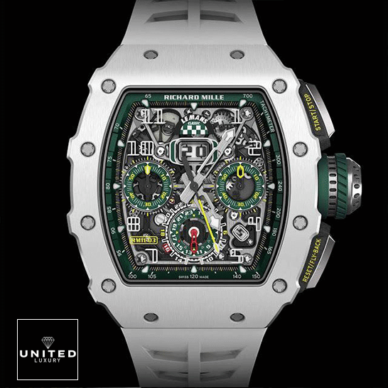 Richard Mille RM1103 Green Dial White Bezel Replica front view black background