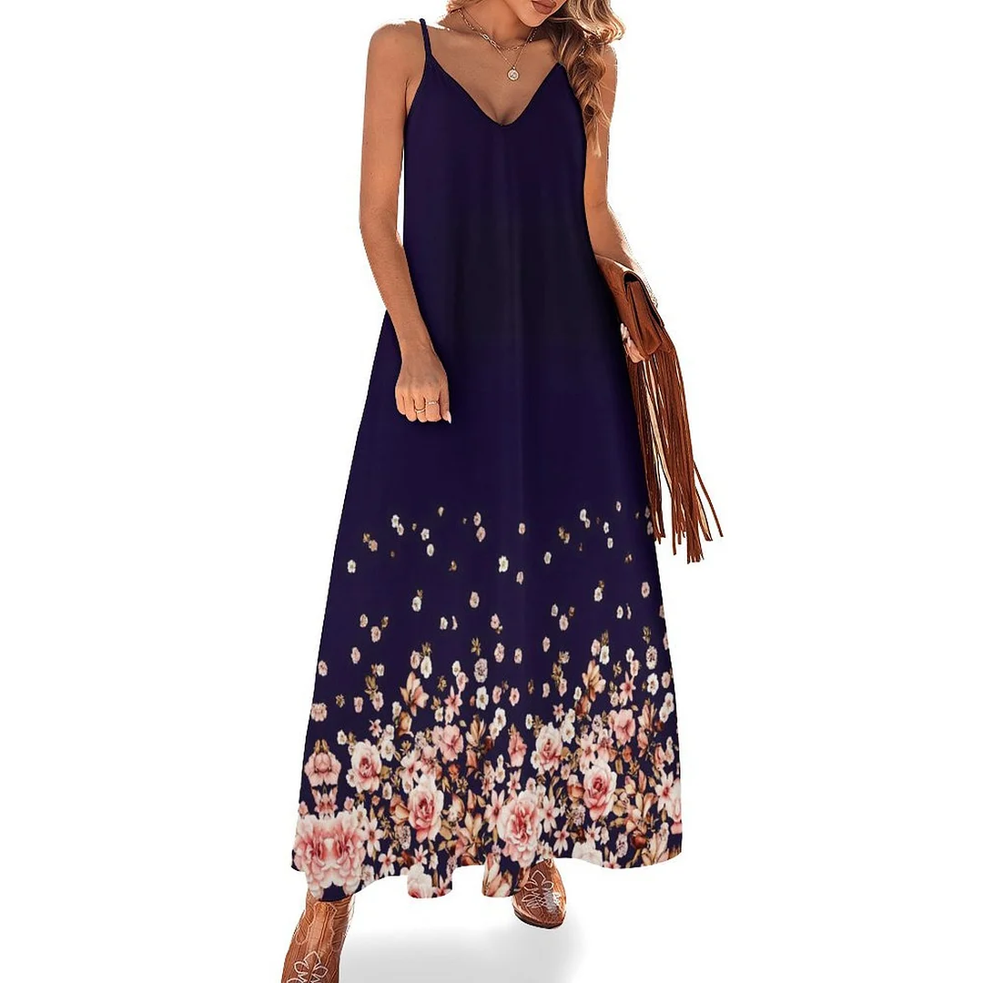 Style & Comfort for Mature Women Plus Size Printed Sling Casual Women Maxi Dress in Pattern Floral, Pink, Black