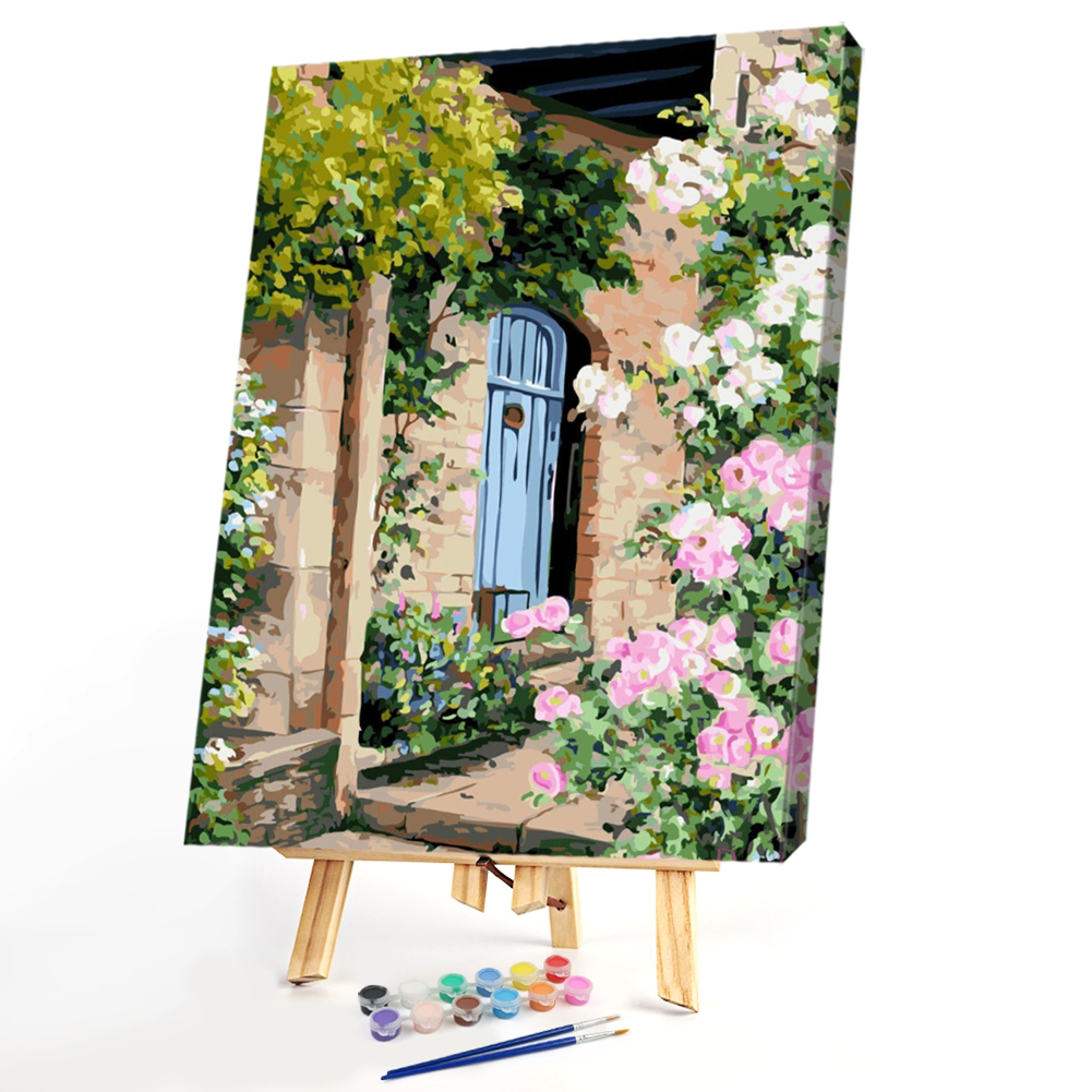

40*50CM Paint By Numbers-White Pink Flowers Yard, 501 Original