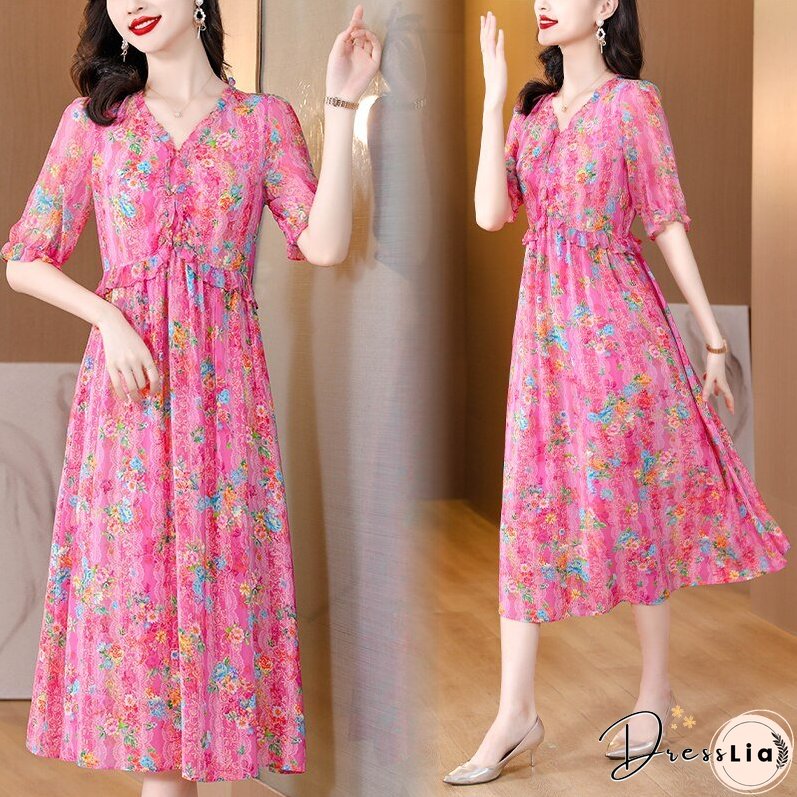 Summer Magnanimous Mulberry Silk V-Neck Dress