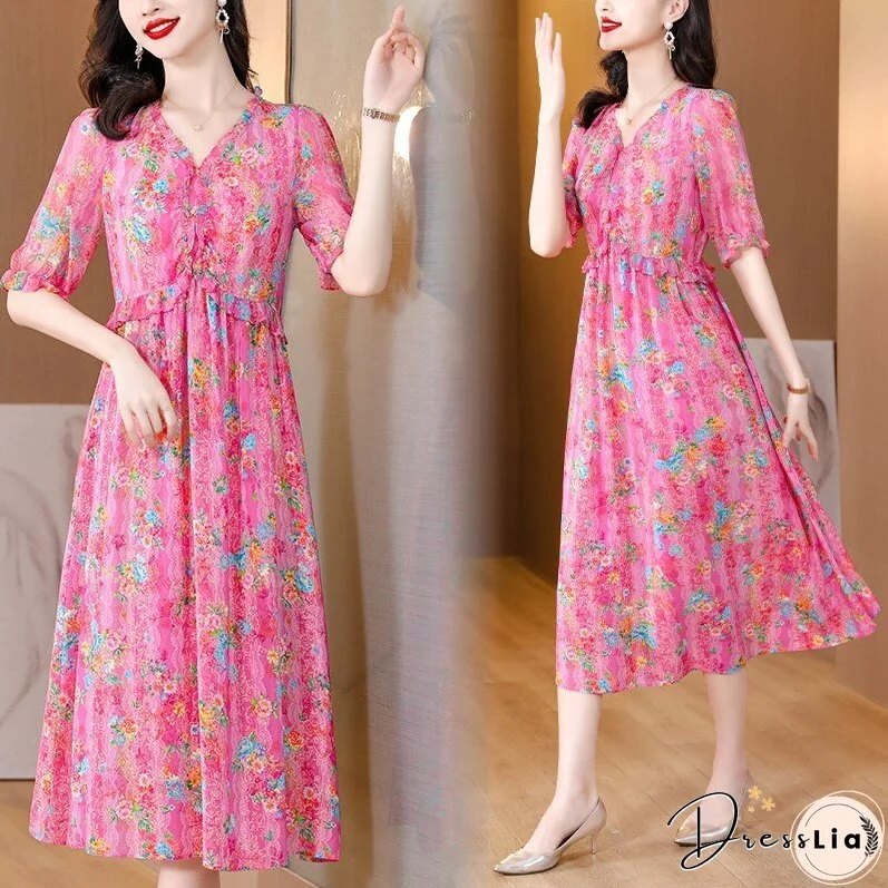 Summer Magnanimous Mulberry Silk V-Neck Dress