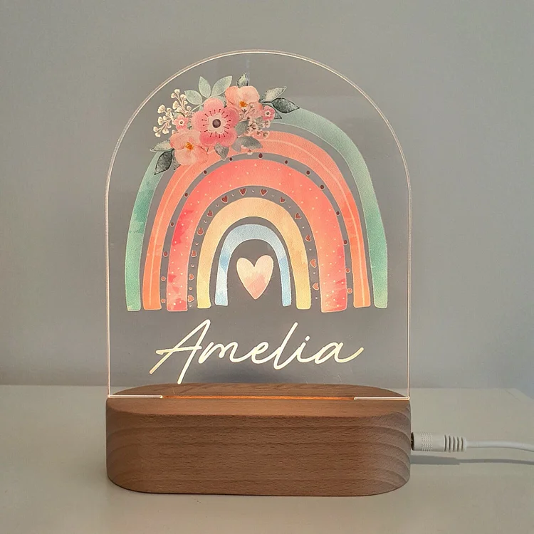 Personalised Kids Flower Rainbow Night Light For Bedroom|L12