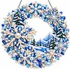 (Snowflake)DIY Special Shaped Diamond Painting Wreath, Double-Sided Printing Christmas Wreath Hanging with LED Light Decor Kit 