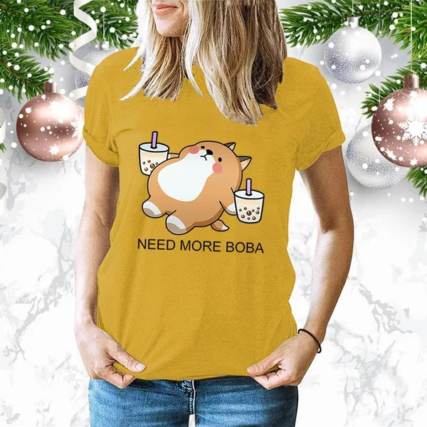 Funny Corgi Dog Print T-shirts For Women Summer Round Neck Tee Shirt Femme Fashion Casual T-shirts