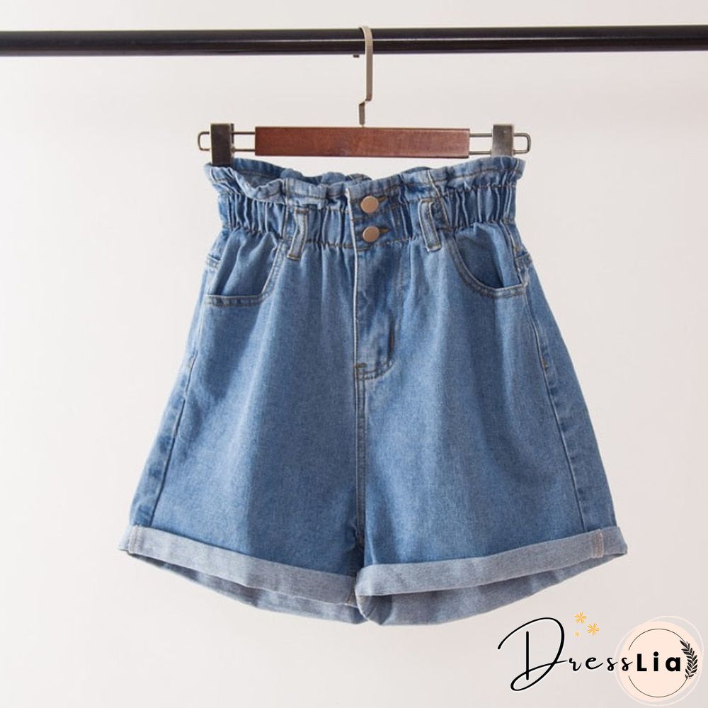 Plus Size Summer Black Women'S Denim Shorts Large Size 5Xl Harem Ruffle White High Waisted Shorts Elastic Waist Jeans For Women