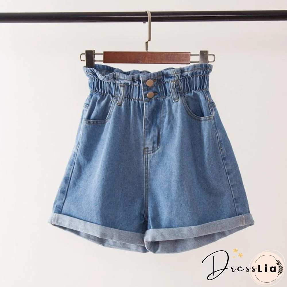 Plus Size Summer Black Women'S Denim Shorts Large Size 5Xl Harem Ruffle White High Waisted Shorts Elastic Waist Jeans For Women