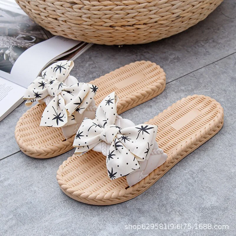 2023 New Bow Tie Women's Slippers Ladies Outerwear Pvc Flat Bottom Slippers Sandals Women Fashion One Word Thick Bottom Slippers