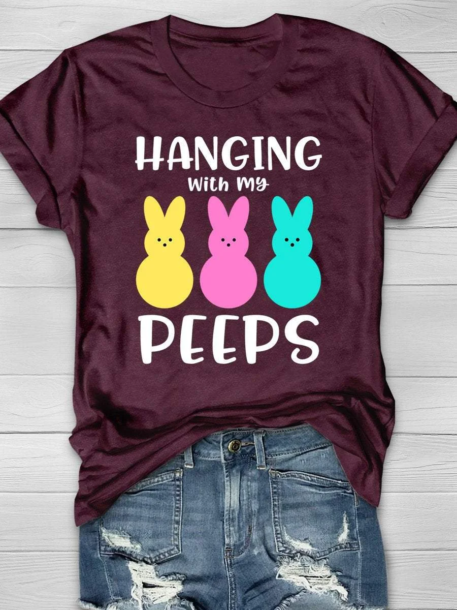 Hanging With My Peeps Easter Print Short Sleeve T-shirt