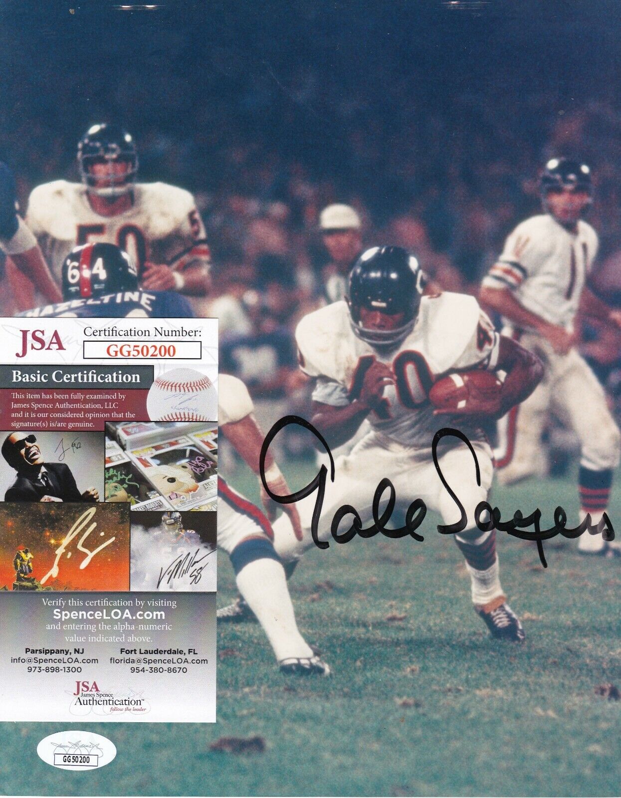 GALE SAYERS CHICAGO BEARS JSA AUTHENTICATED ACTION SIGNED 8x10 Photo Poster painting