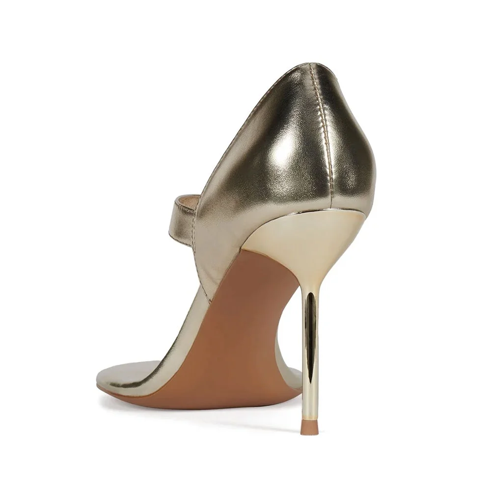 Champagne Metallic Round Toe Stiletto Heel Flip Flops Women's Sandals