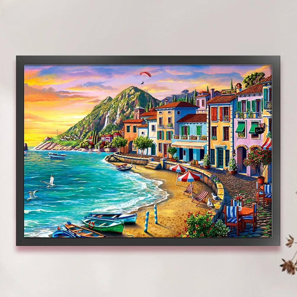 16CT Full Stamped Cross Stitch - Beachside City(Canvas|60*45CM)