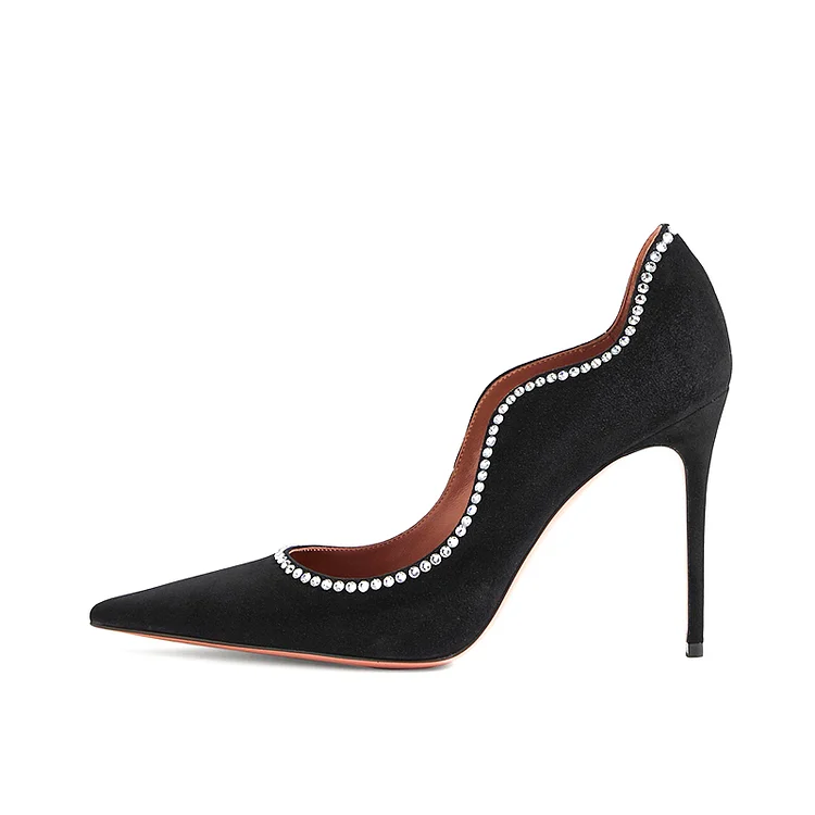Elegant Stiletto Pumps Women's Pointed Rhinestone Shoe Party Heels |FSJ Shoes
