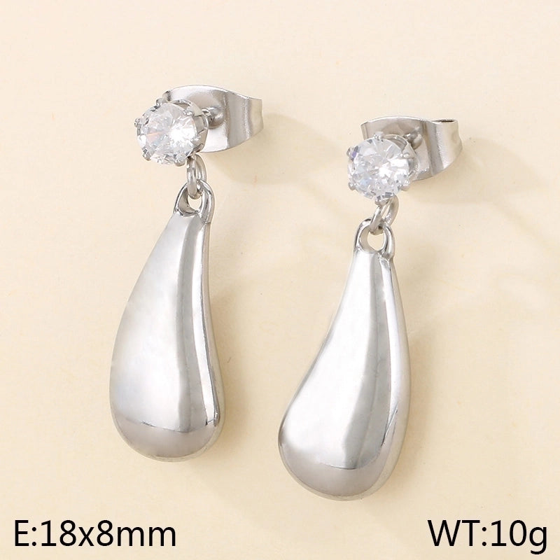 1 Pair Minimalist Water Droplets Solid Color Inlay 304 Stainless Steel Rhinestones 18K Gold Plated Ear Studs