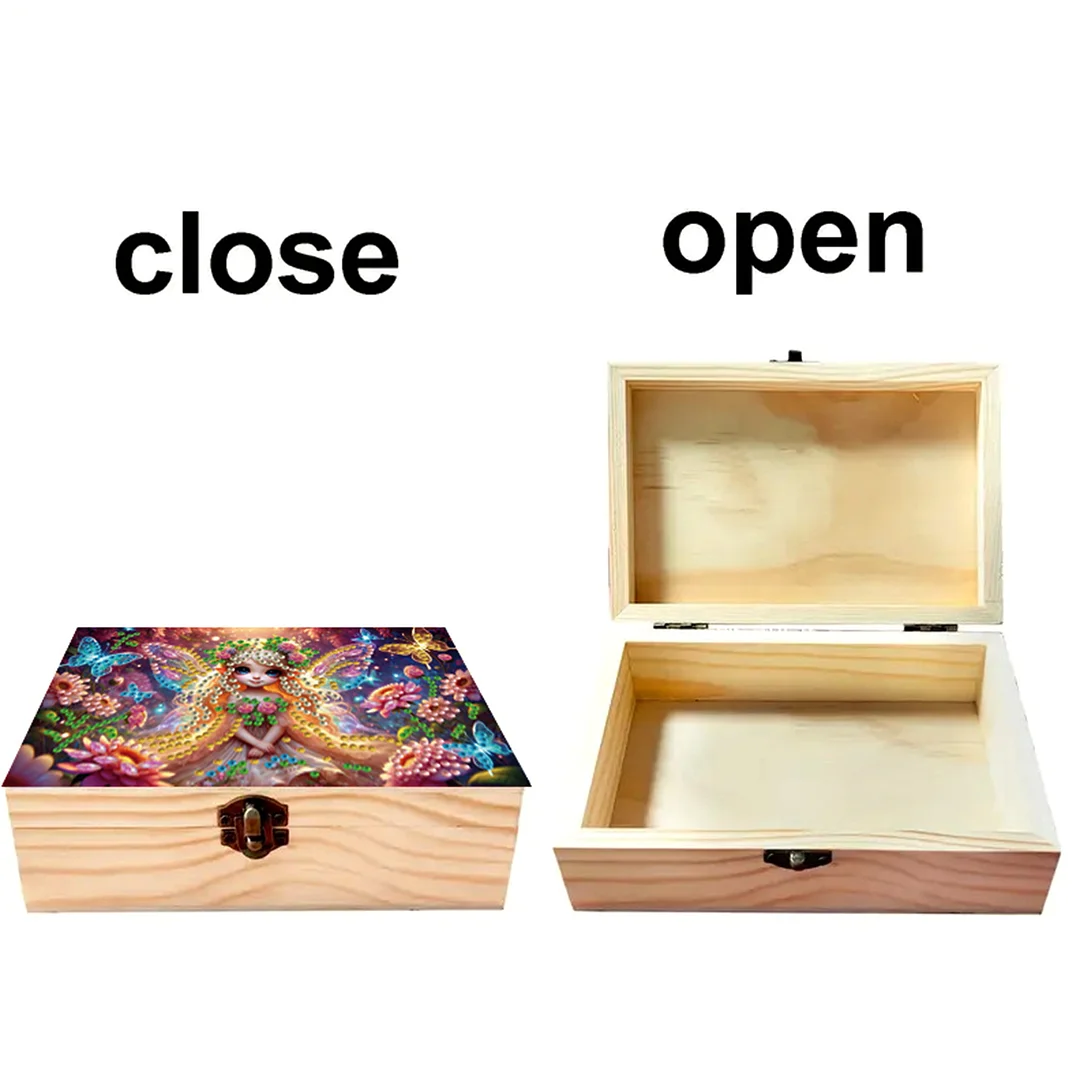 5D DIY Diamond Painting Handmade Wood Storage Box Crystal Storage Case (Elf)