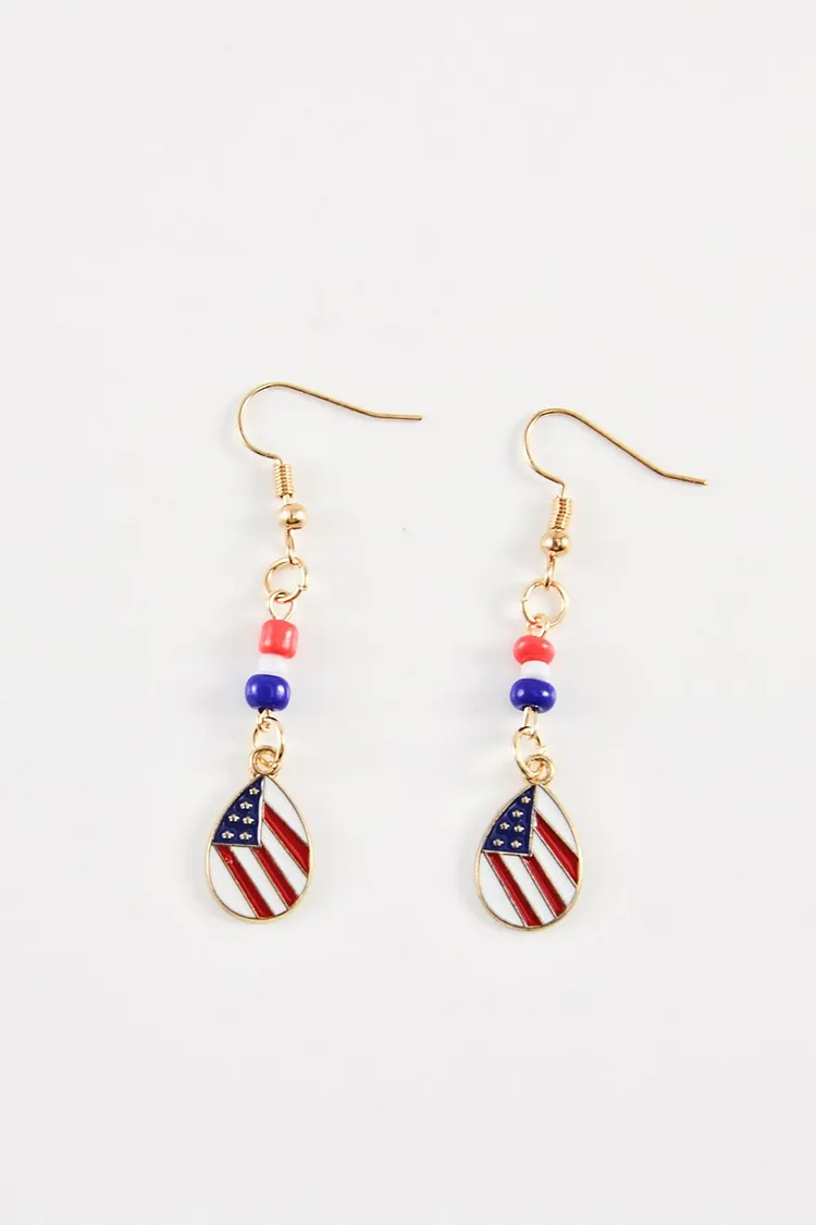 Independence Day American Flag Water Drop Shaped Dripping Oil Earrings 2024 - Xpluswear