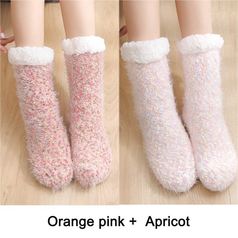 2PCS Warm Floor Socks Women Winter Socks Thick Plush Non-slip Female Sleeping Home Sox Christmas Gifts Harajuku Design for Girls
